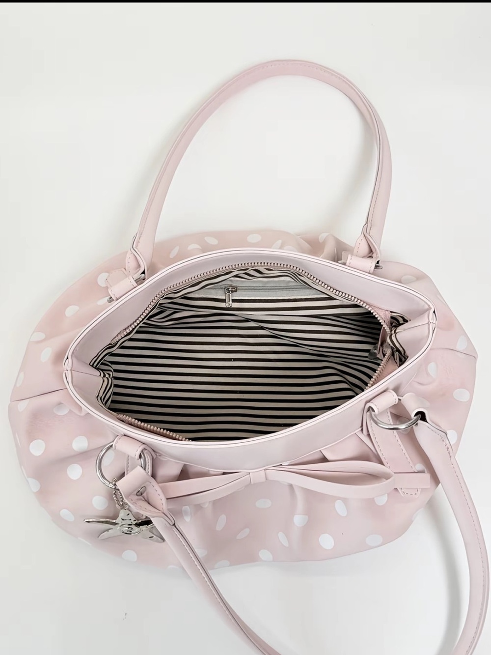 Pink Polka Dot Bow Tote Handbag